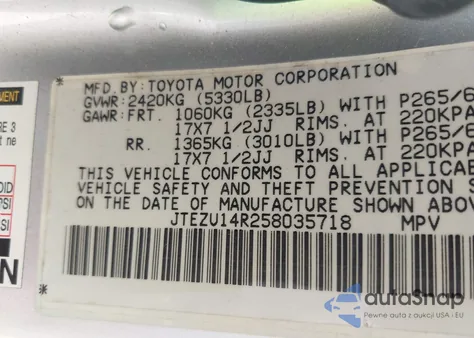 2005 Toyota 4Runner Sr5/Sport from USA, damaged, VIN JTEZU14R258035718